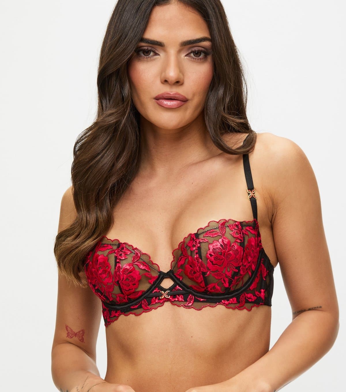 Ann Summers Women's Black and Red Attraction Non Padded Plunge Bra Ann Summers New Look