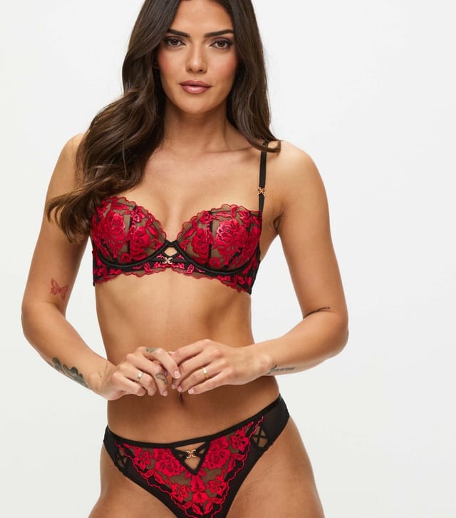 Ann Summers Women's Black and Red Attraction Non Padded Plunge Bra Ann Summers New Look - 2