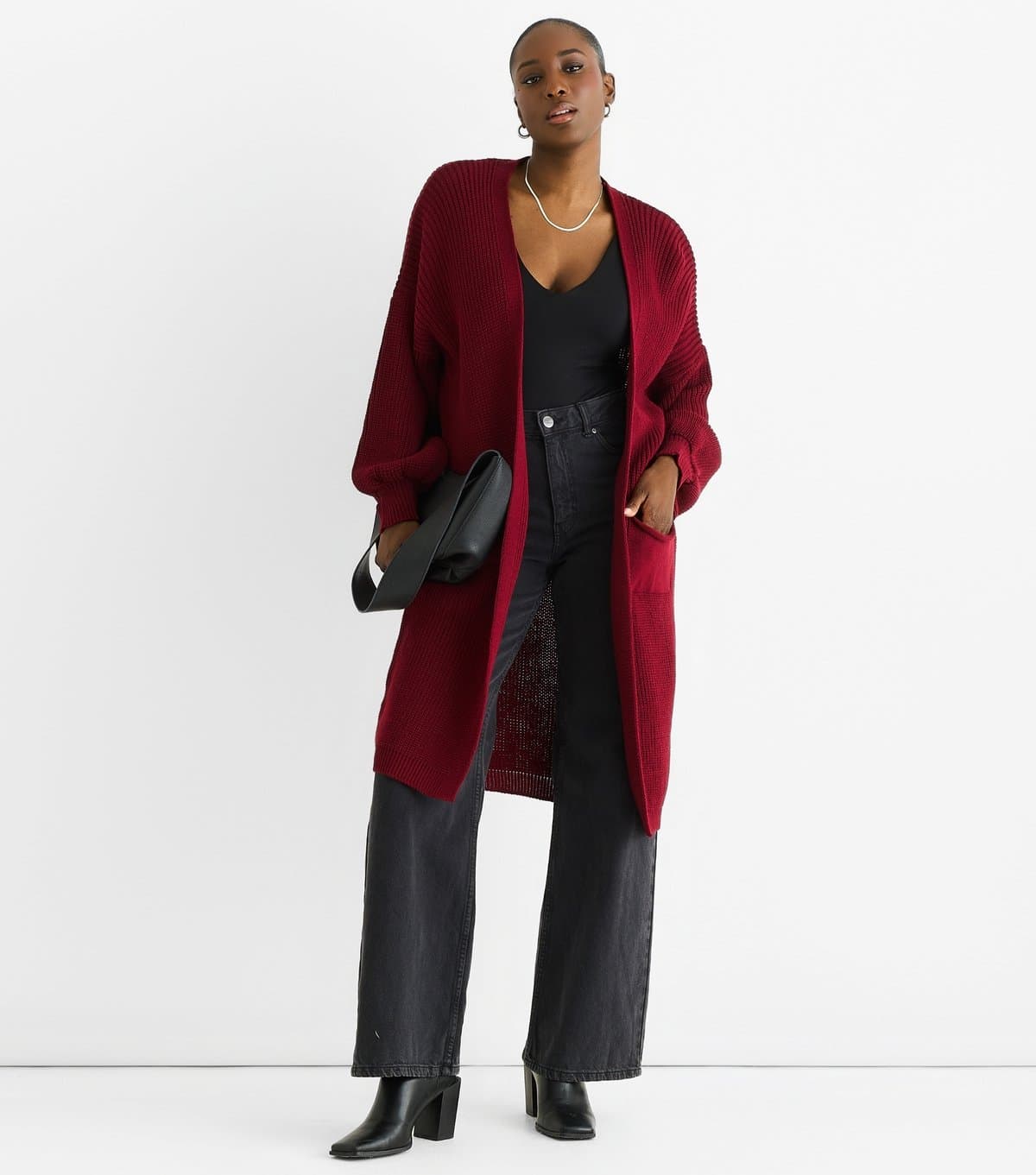 Gini London Women's Red Chunky Knit Long Cardigan Gini London New Look