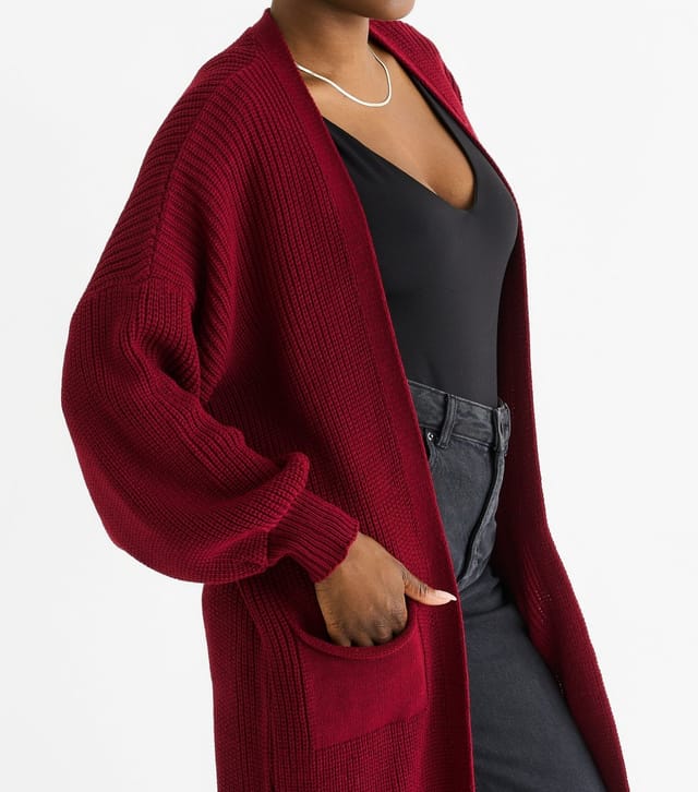 Gini London Women's Red Chunky Knit Long Cardigan Gini London New Look - 2
