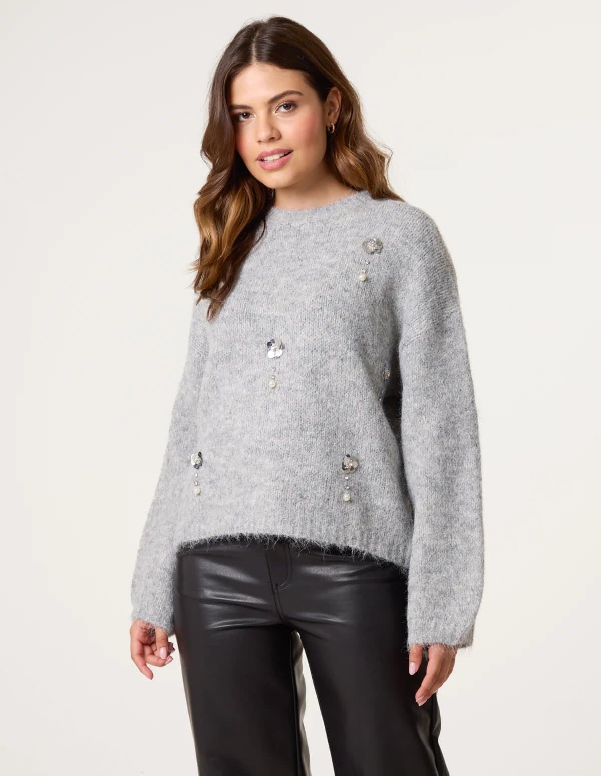Blue Vanilla Flower Embellished Jumper