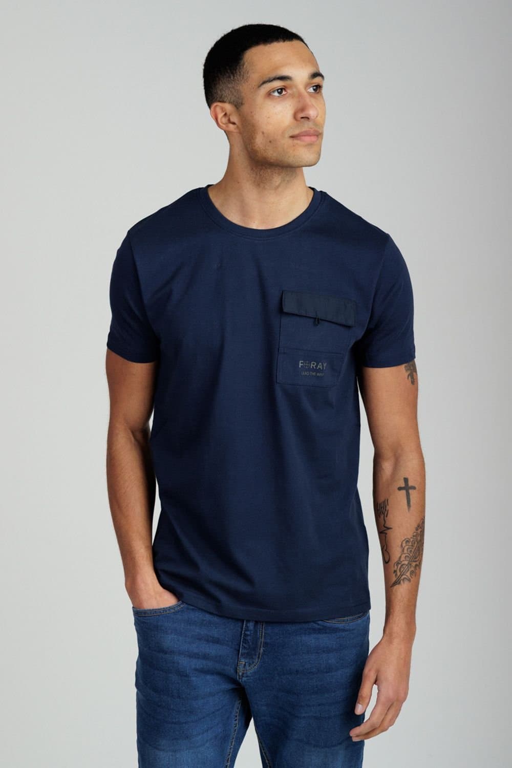 Foray Foray Navy Cotton Crew Neck Pocket T-Shirt