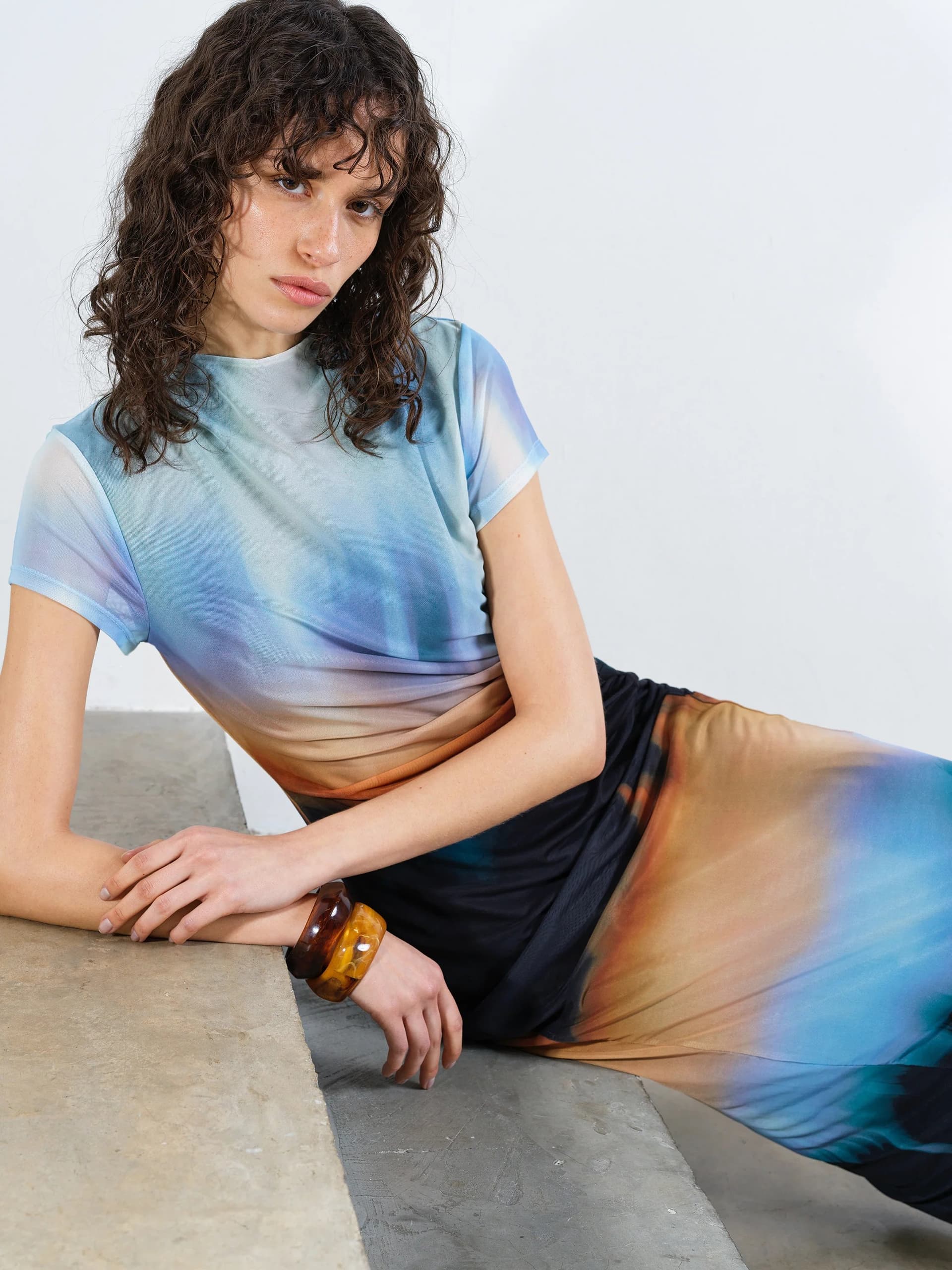 French Connection Marina Mesh Ombre Column Dress Ombre Multi