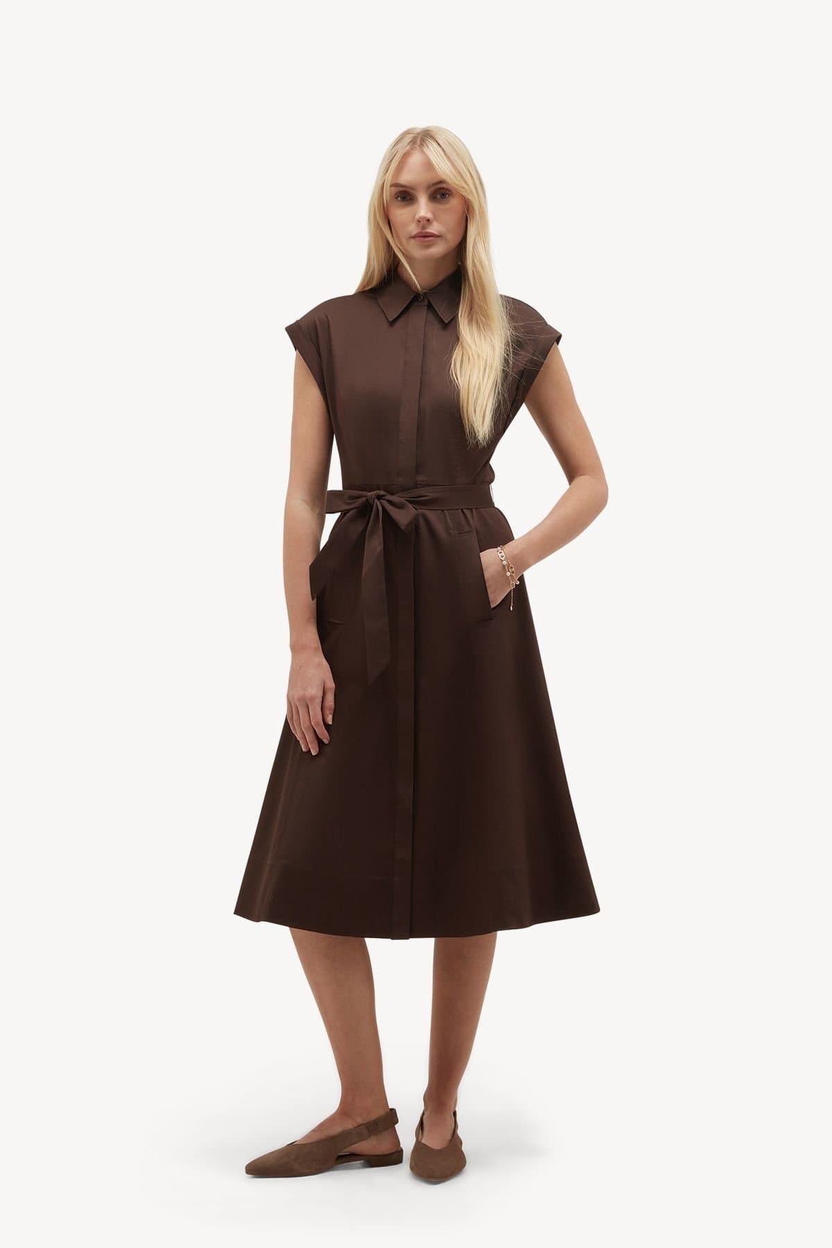 Hobbs London Hobbs London Women's Kristen Belted Shirt Dress in Chocolate
