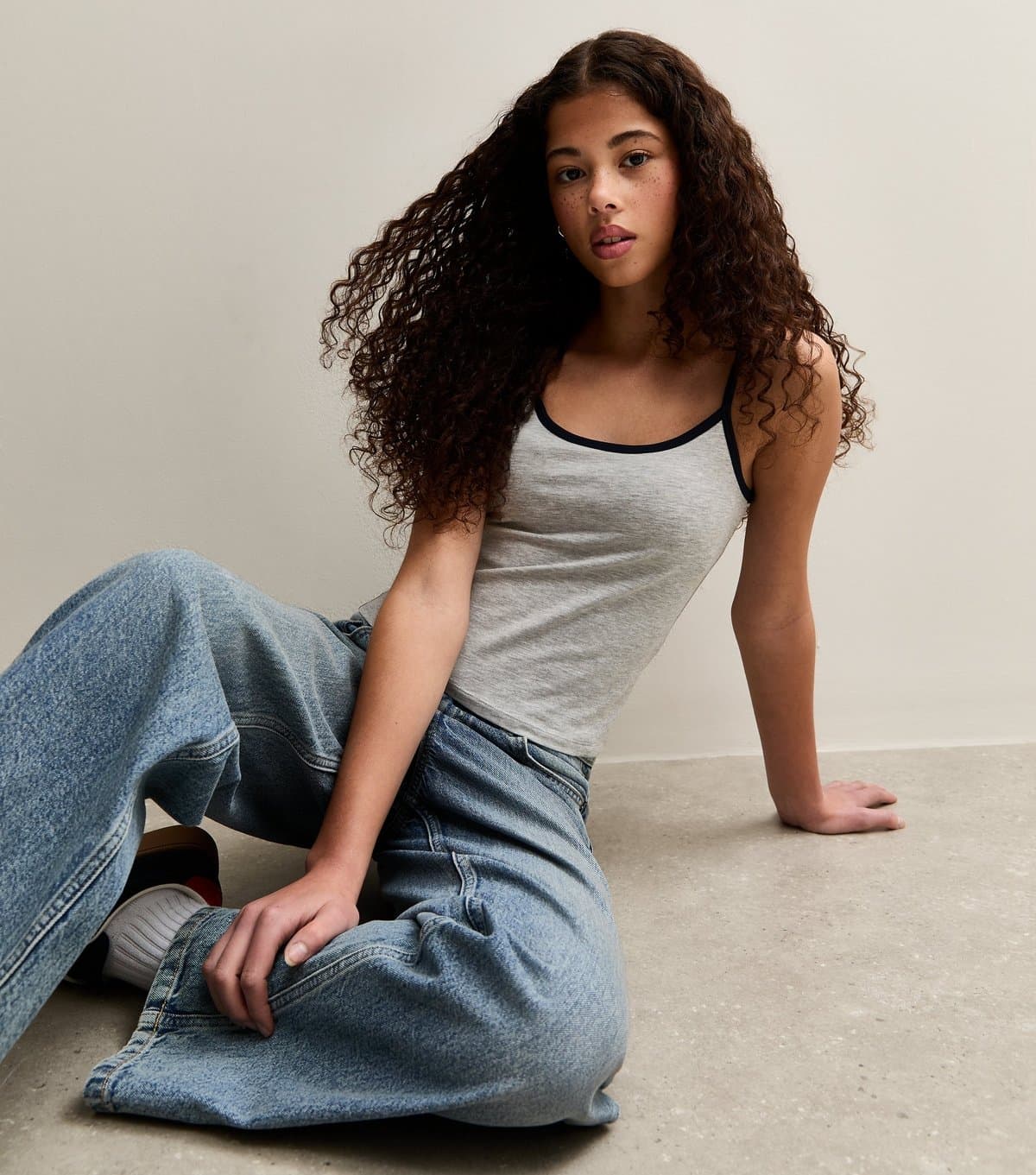 New Look Girls' Grey Jersey Scoop Neck Cami Top New Look