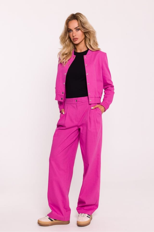 Love Lace Love Lace Women's Cotton Bomber Jacket with Snap Fastenings in Pink - 2