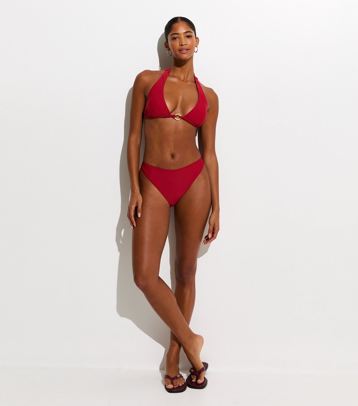 New Look Women's Dark Red Plain High Leg Hipster Bikini Bottoms New Look - 3