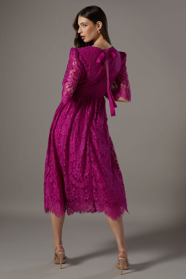 Coast Coast Women's Lace Short Sleeve Midi Dress in Magenta - 3