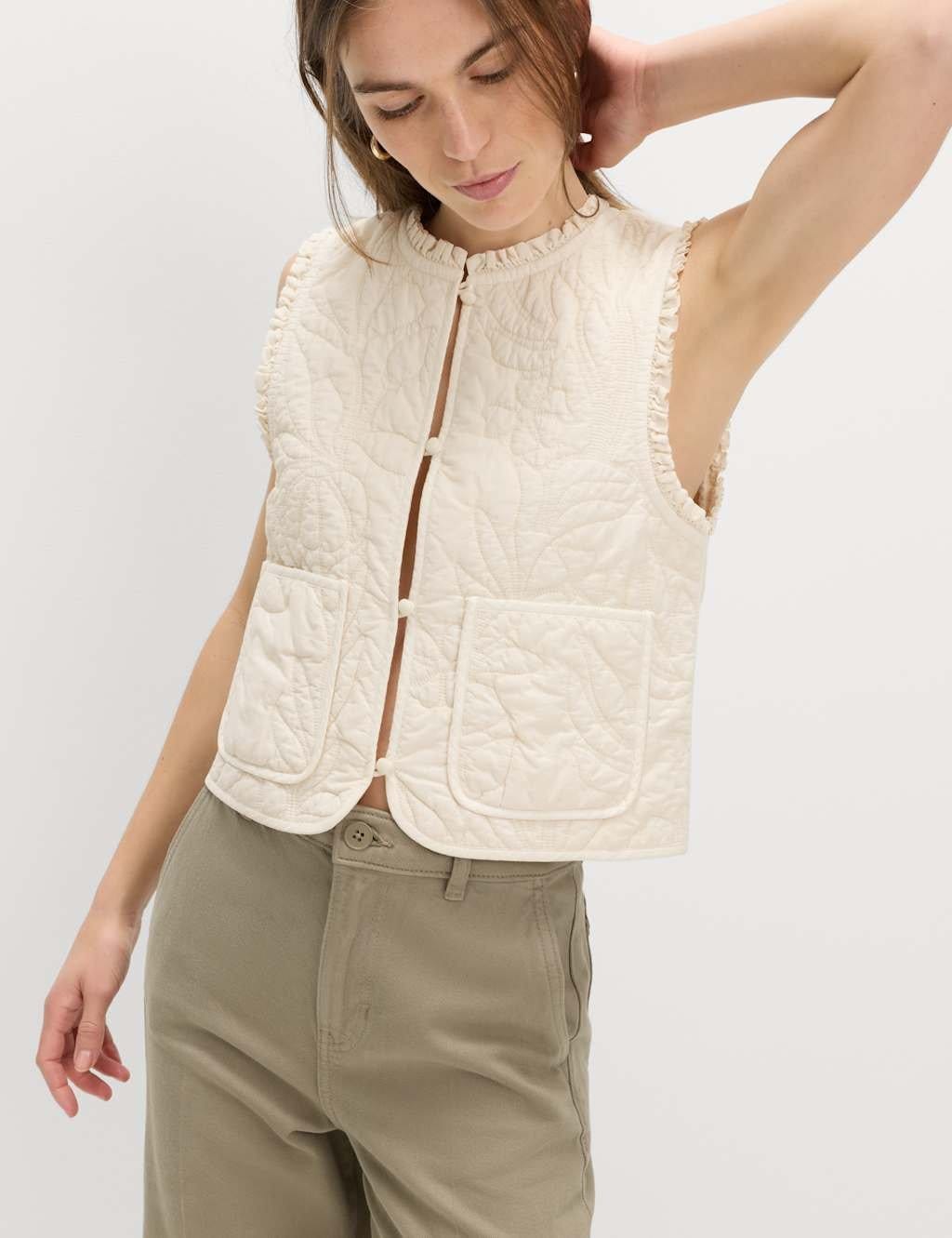 Marks & Spencer M&S Pure Cotton Quilted Gilet Ecru - 1