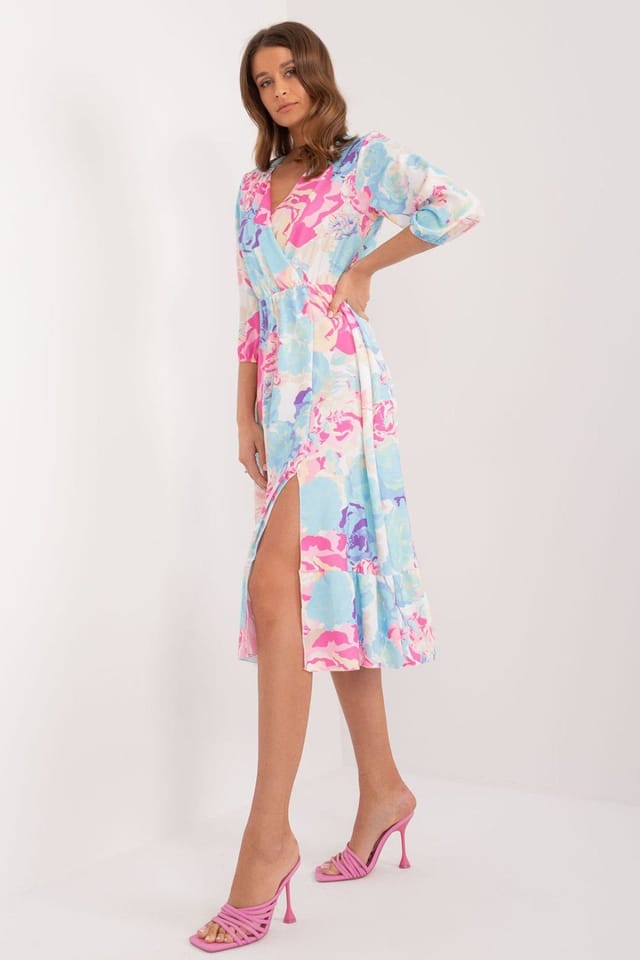 Love Lace Love Lace Women's Colorful Printed Midi Day Dress with Ruffle in Blue - 2