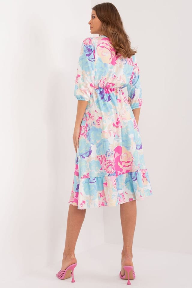 Love Lace Love Lace Women's Colorful Printed Midi Day Dress with Ruffle in Blue - 3