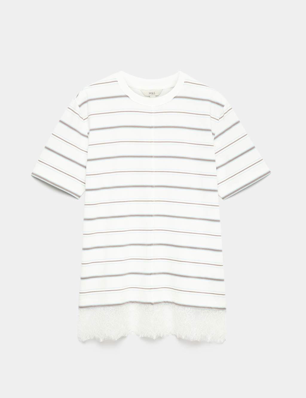 Marks & Spencer M&S Pure Cotton Lace Hem T-Shirt White Mix