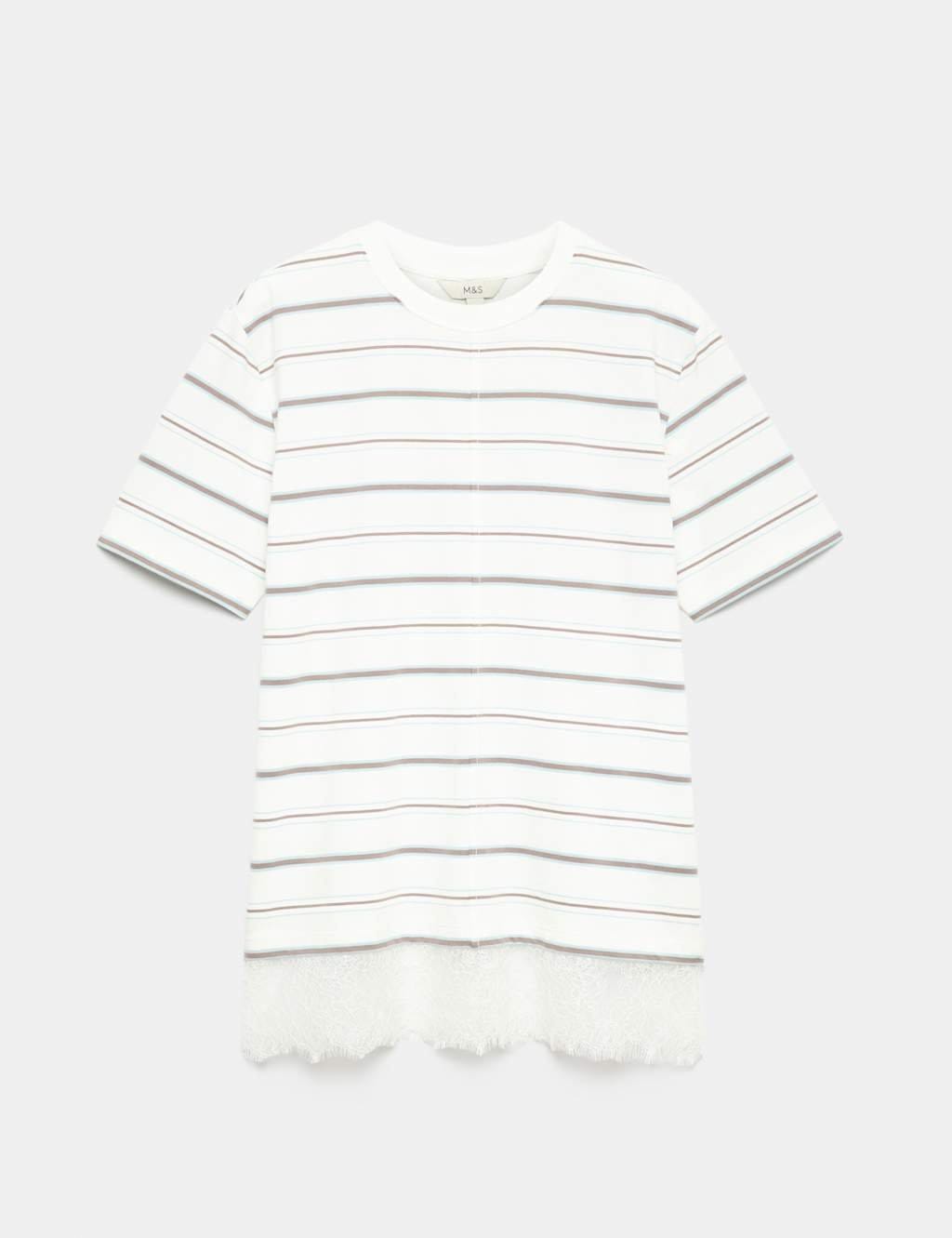 Marks & Spencer M&S Pure Cotton Lace Hem T-Shirt White Mix - 1