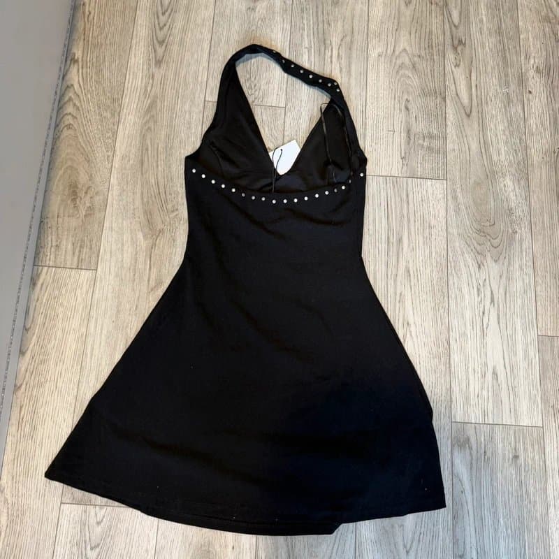 Bershka Bershka Black Halter Mini Dress with Stud Detail – Size S – BNWT