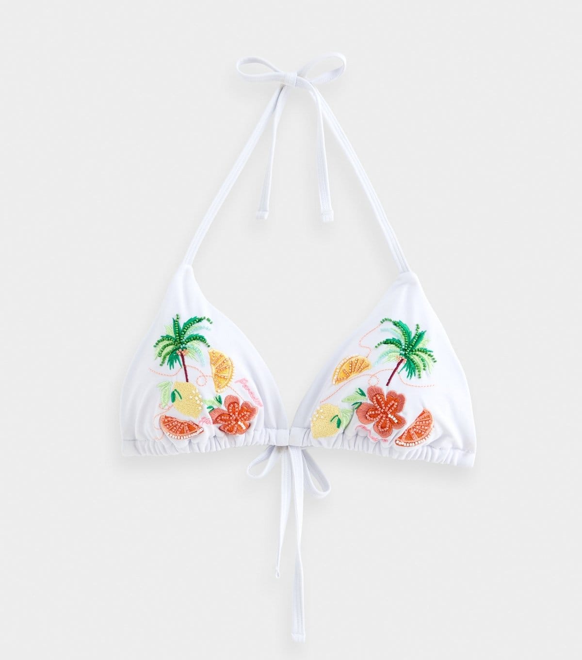 New Look Women's White Beaded Tropical Graphic Triangle Bikini Top New Look - 4