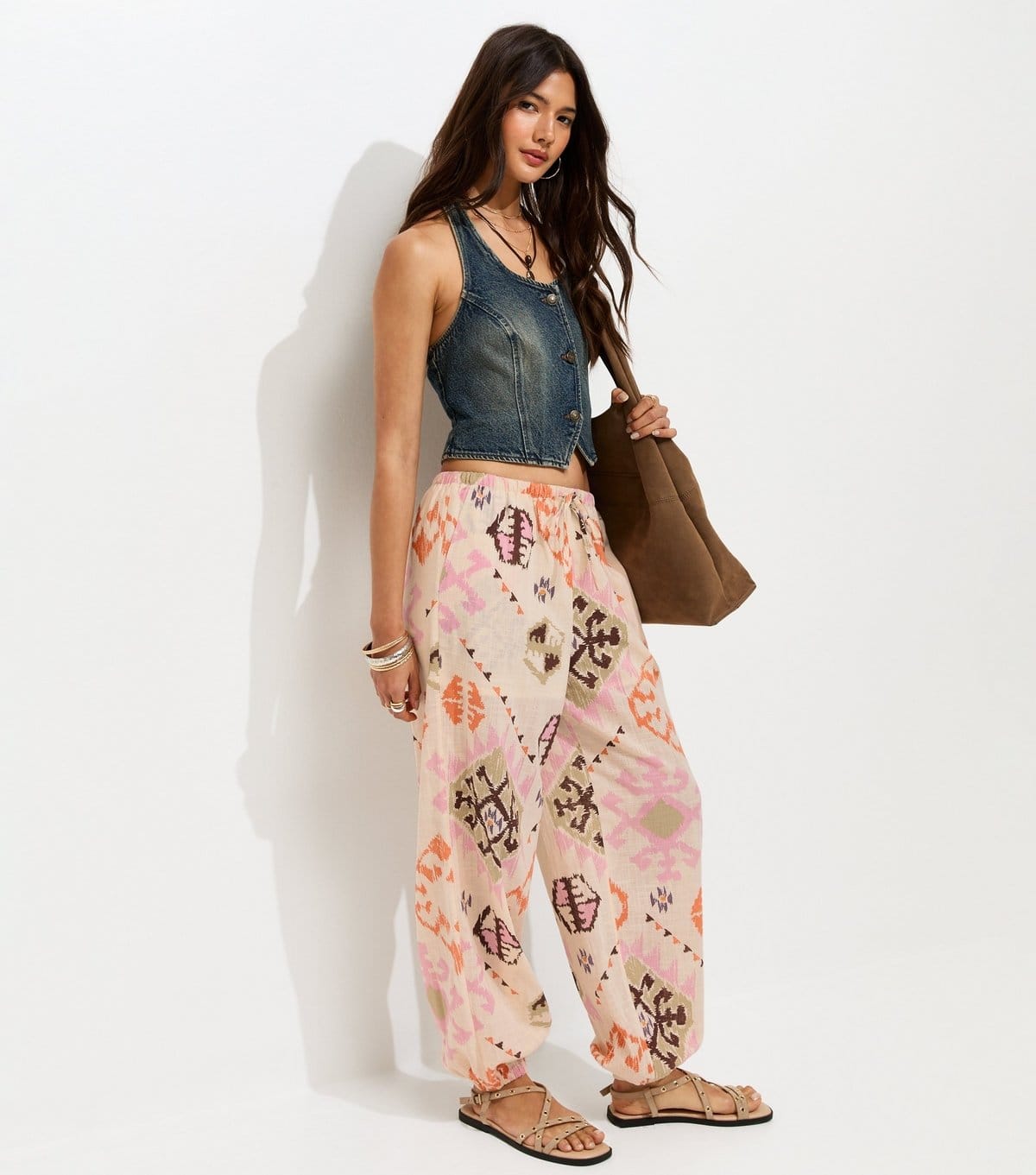 New Look Women's Multicolour Cotton Printed Cuffed Trousers New Look - 1
