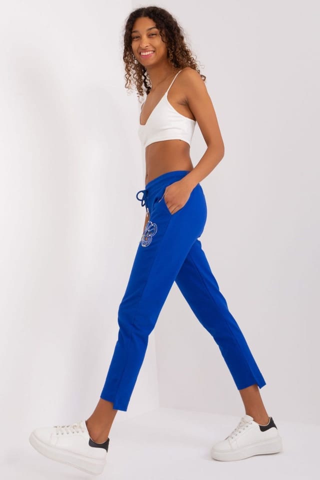 Love Lace Love Lace Women's Rhinestone Butterfly Cotton Track Pants in Blue - 2