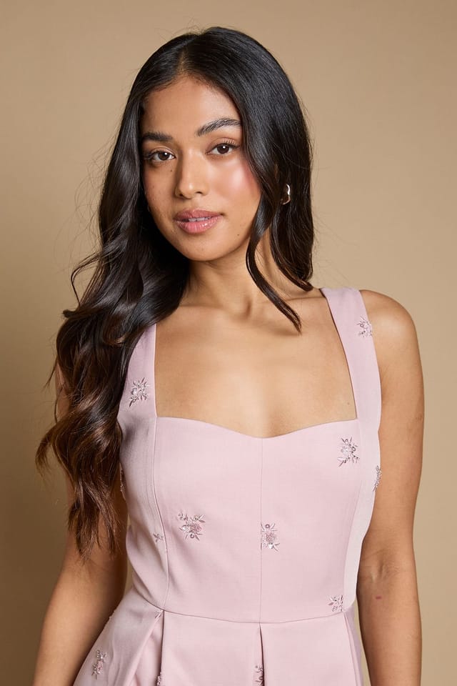 Oasis Oasis Women's Petite Embellished Sweetheart Midi Dress in Blush - 2