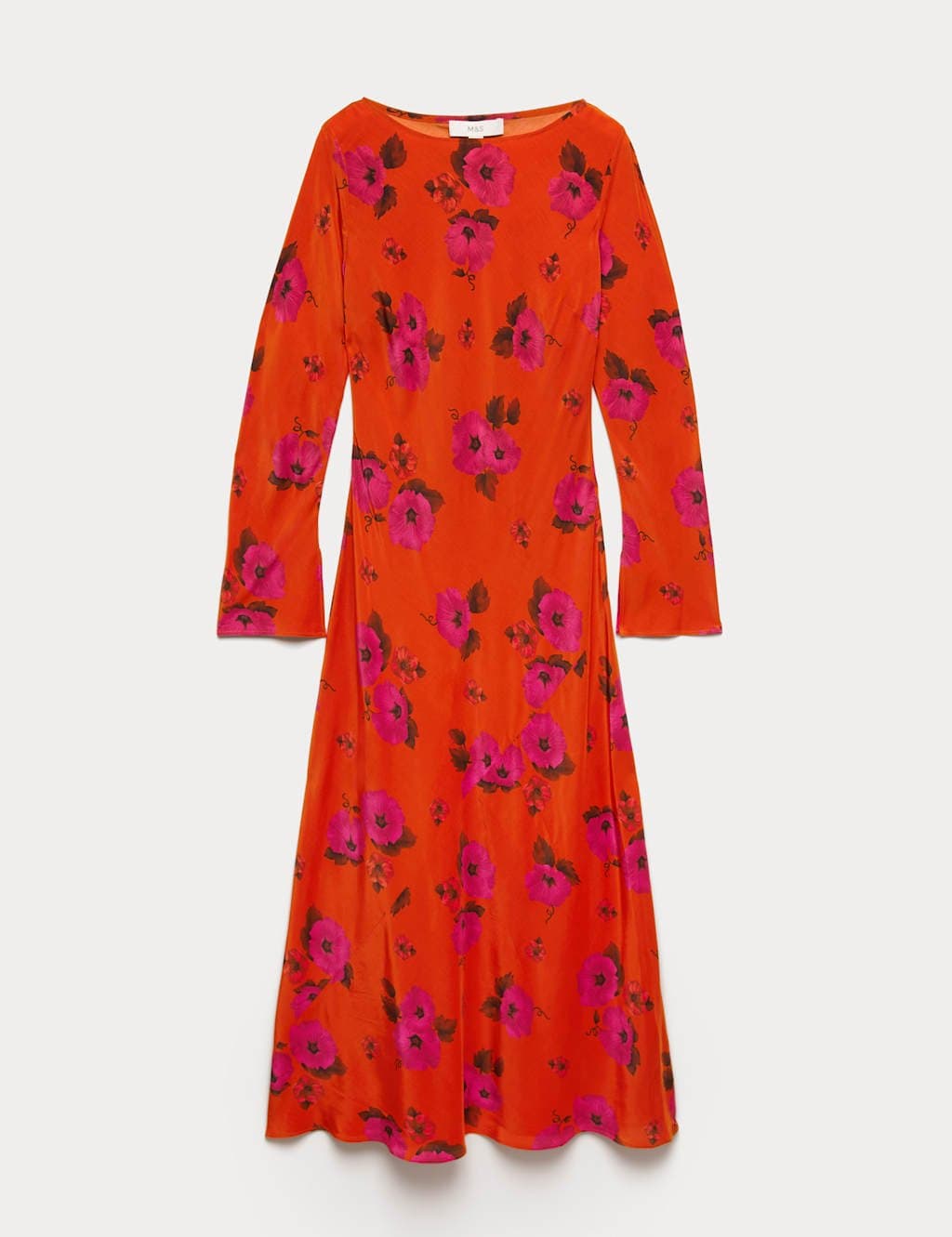 Marks & Spencer M&S Floral Round Neck Midaxi Column Dress Orange Mix