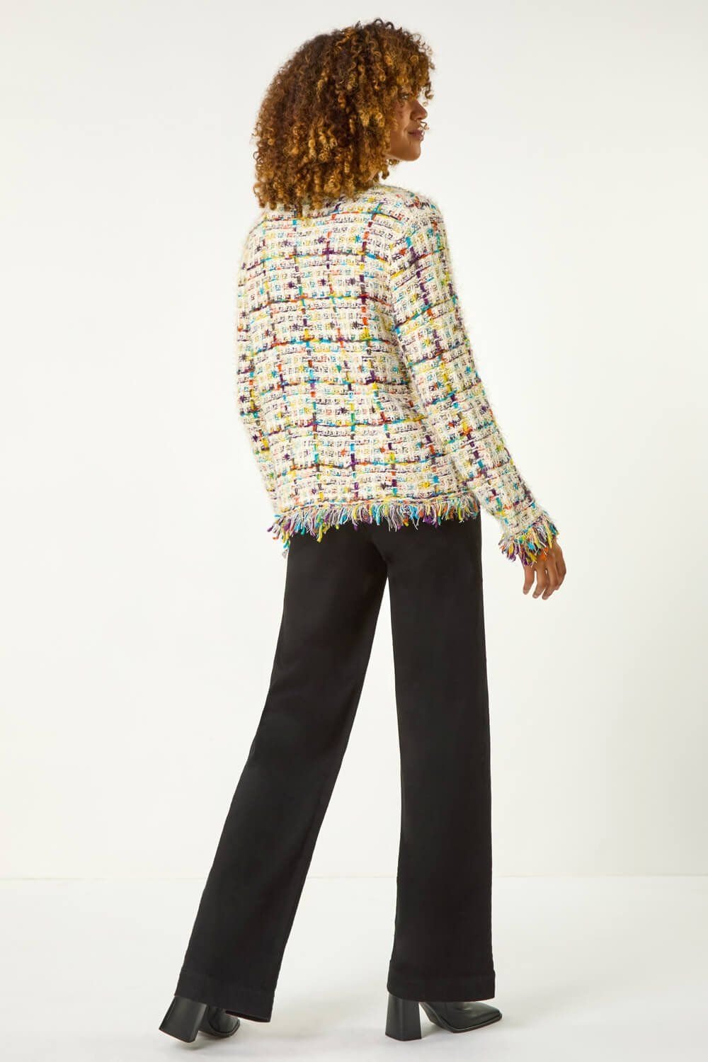 Roman Roman Women's Textured Fringe Knit Cardigan in Ivory - 3