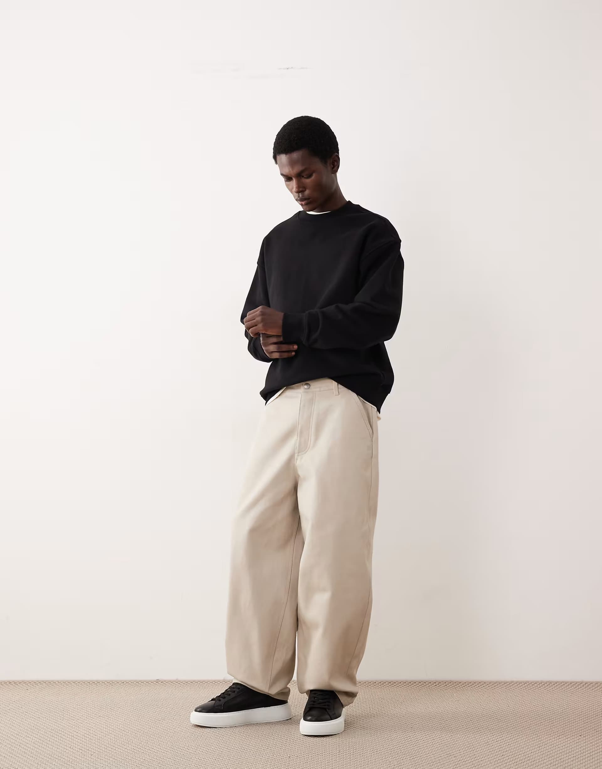 ASOS ASOS COLLECTIVE AC-B-254 tapered barrel fit heavyweight canvas trousers in stone