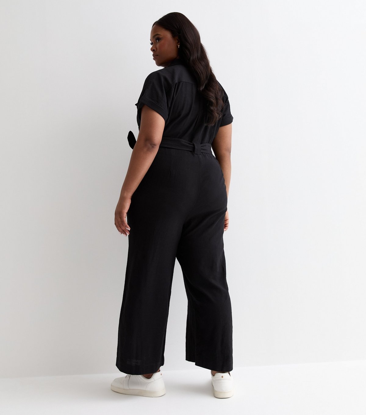 New Look Women's Plus Size Black Cotton Belted Utility Jumpsuit Curves New Look - 4