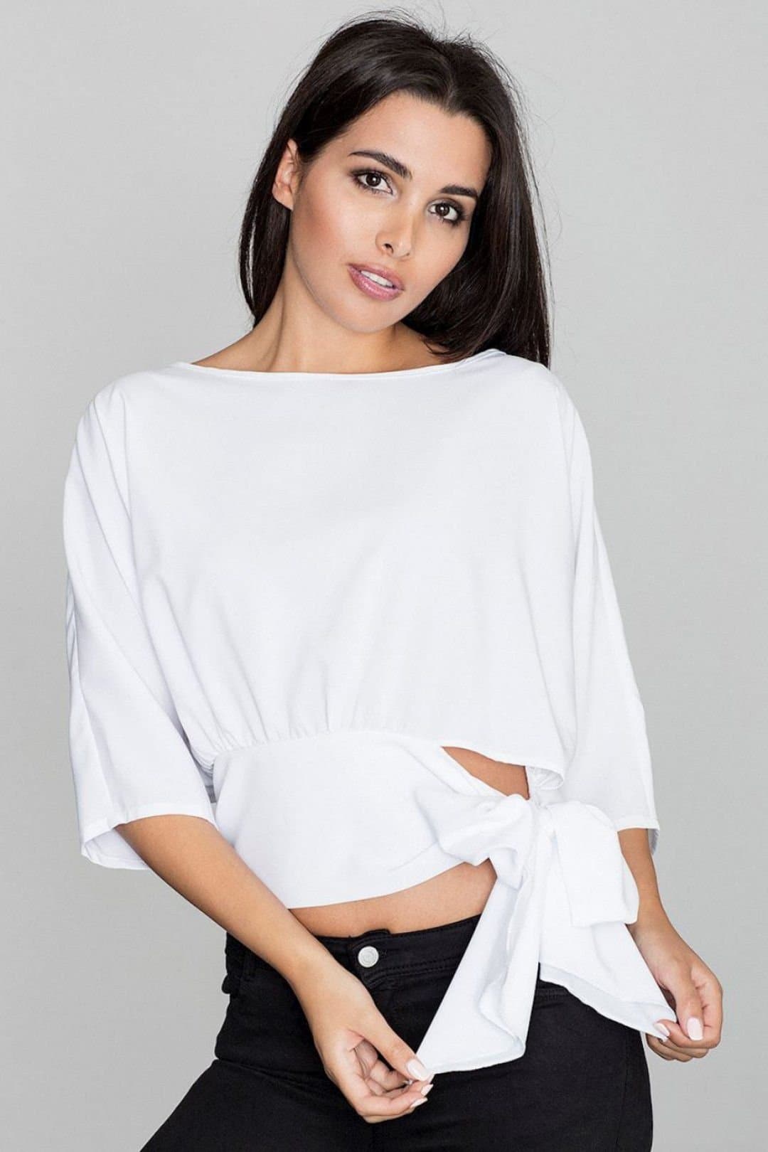 Love Lace Love Lace Women's Airy Summer Blouse with Waist Tie in White