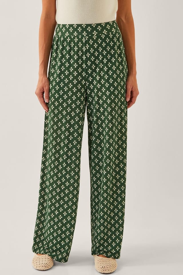 Monsoon Monsoon Women's Daisey Geometric Wide Leg Trousers Green - 2