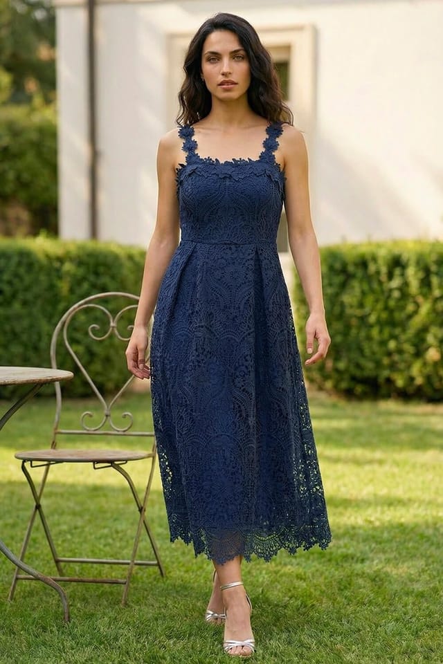 Dusk Dusk Women's Floral Crochet Midi Dress in Navy - 2