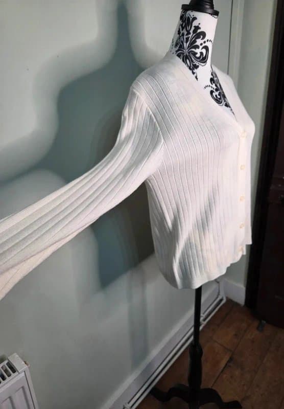 St Michael Vintage st Michael White Ribbed cardigan UK 18 oversized Button front made In UK