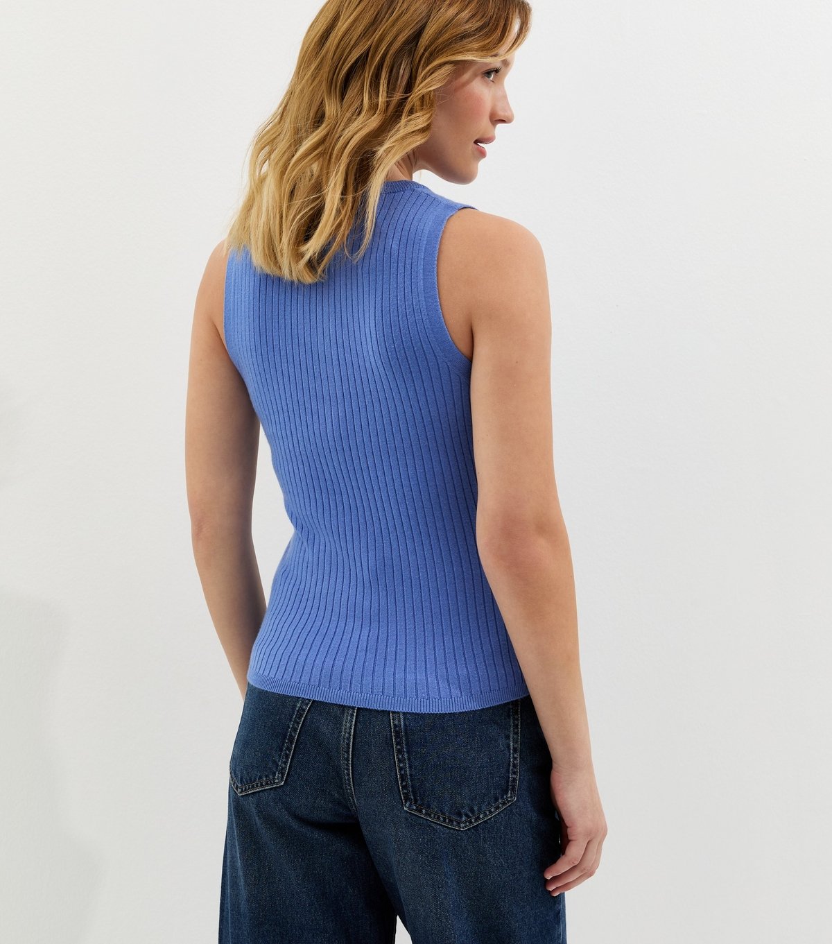 New Look Women's Blue Knitted Sleeveless Henley Top New Look - 4