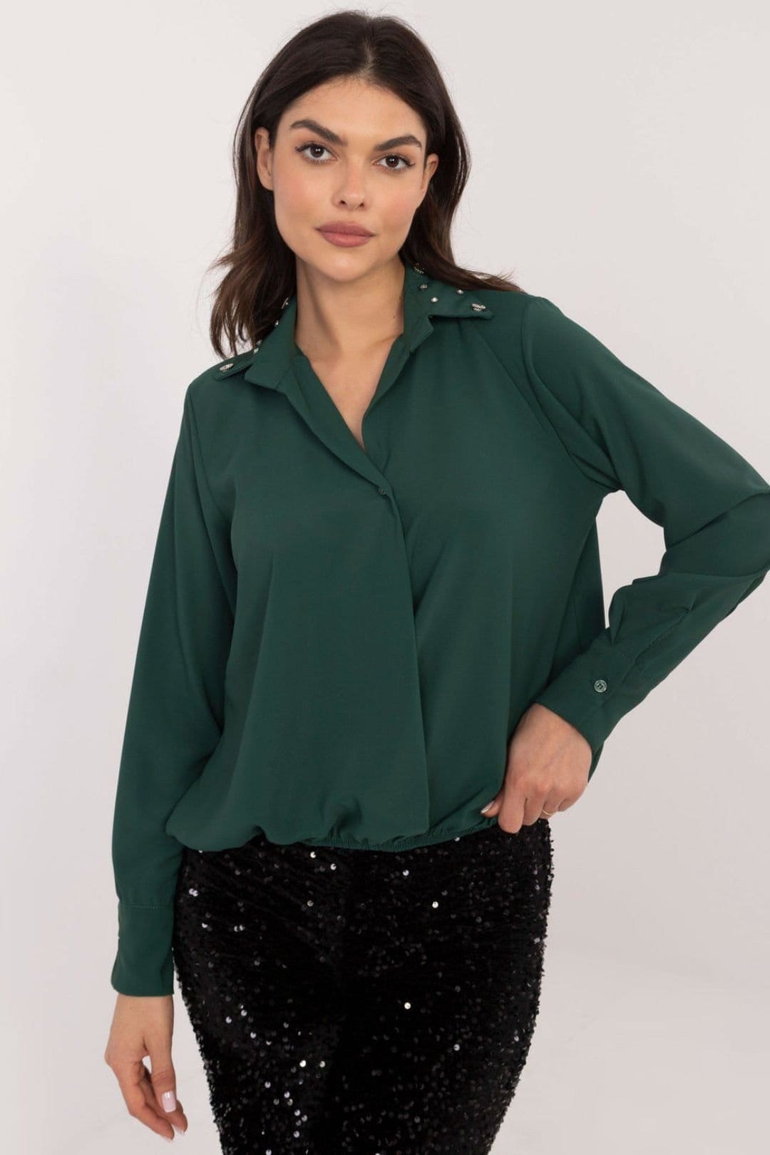Love Lace Green Polyester/Viscose Long Sleeve Shirt