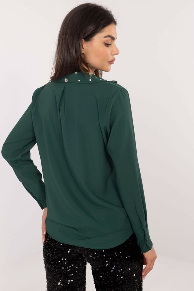Love Lace Love Lace Women's Classic Long Sleeve Shirt with Zircon Collar Style 203103 in Green - 3