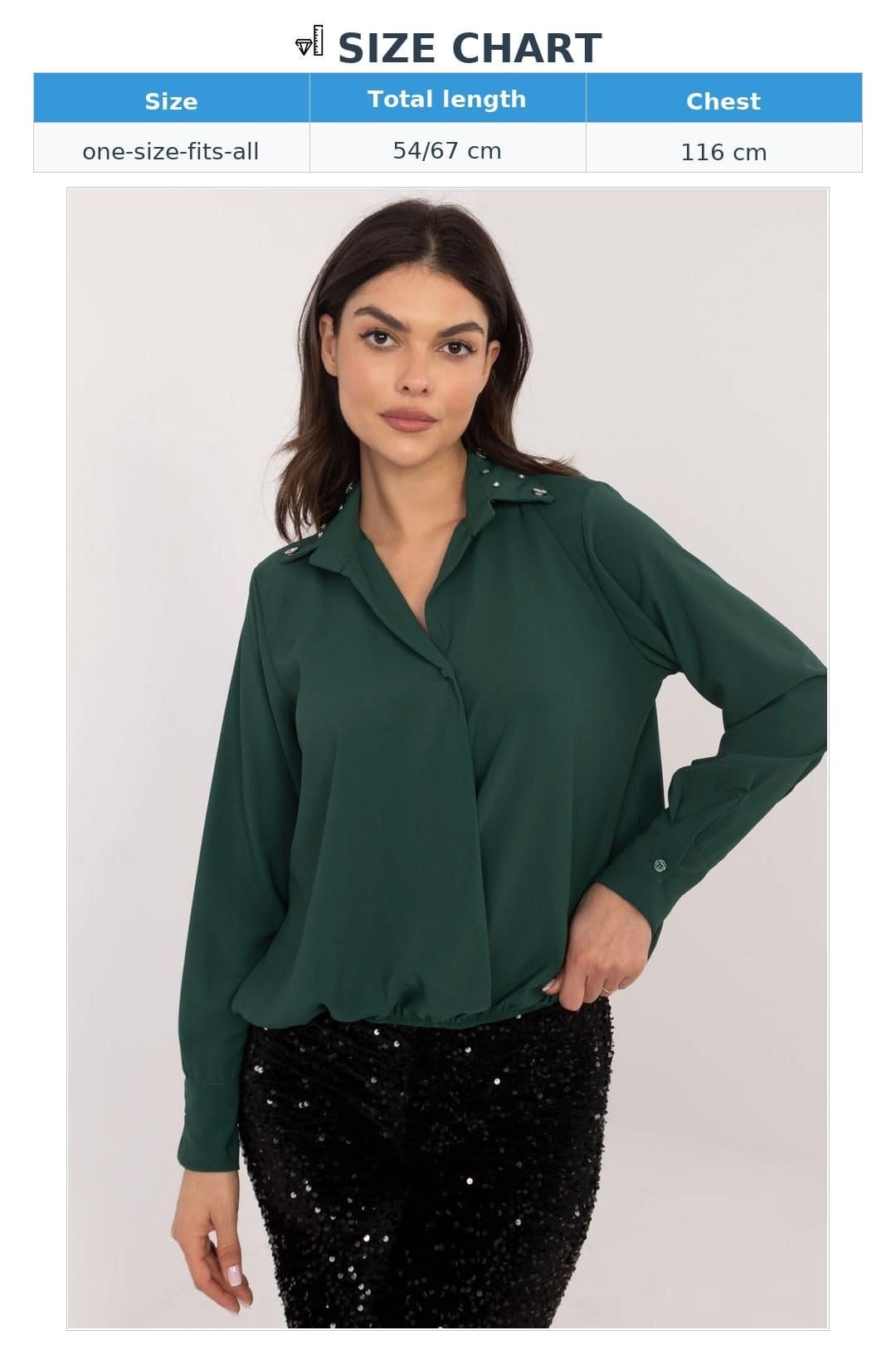 Love Lace Love Lace Women's Classic Long Sleeve Shirt with Zircon Collar Style 203103 in Green - 4