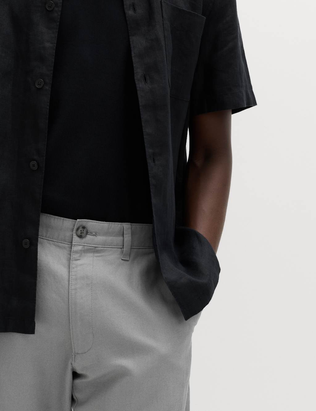 Marks & Spencer M&S Regular Fit Cotton Linen Blend Chinos Pewter - 4