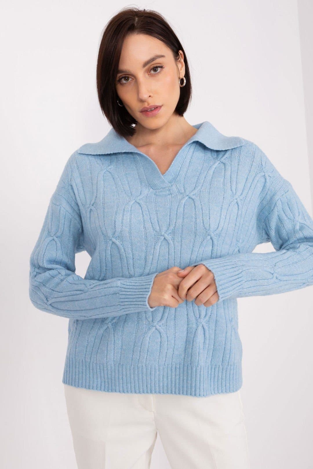 Love Lace Love Lace Blue Textured Acrylic Collared Sweater