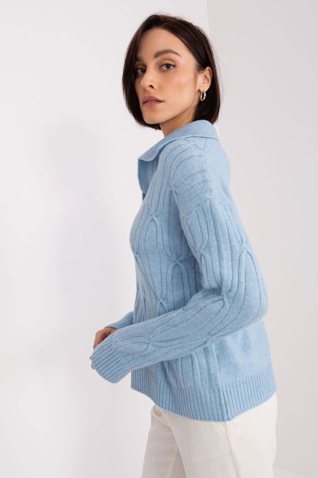 Love Lace Love Lace Women's Textured Acrylic Collared Long Sleeve Sweater in Blue - 2