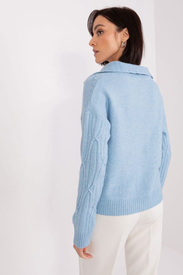 Love Lace Love Lace Women's Textured Acrylic Collared Long Sleeve Sweater in Blue - 3