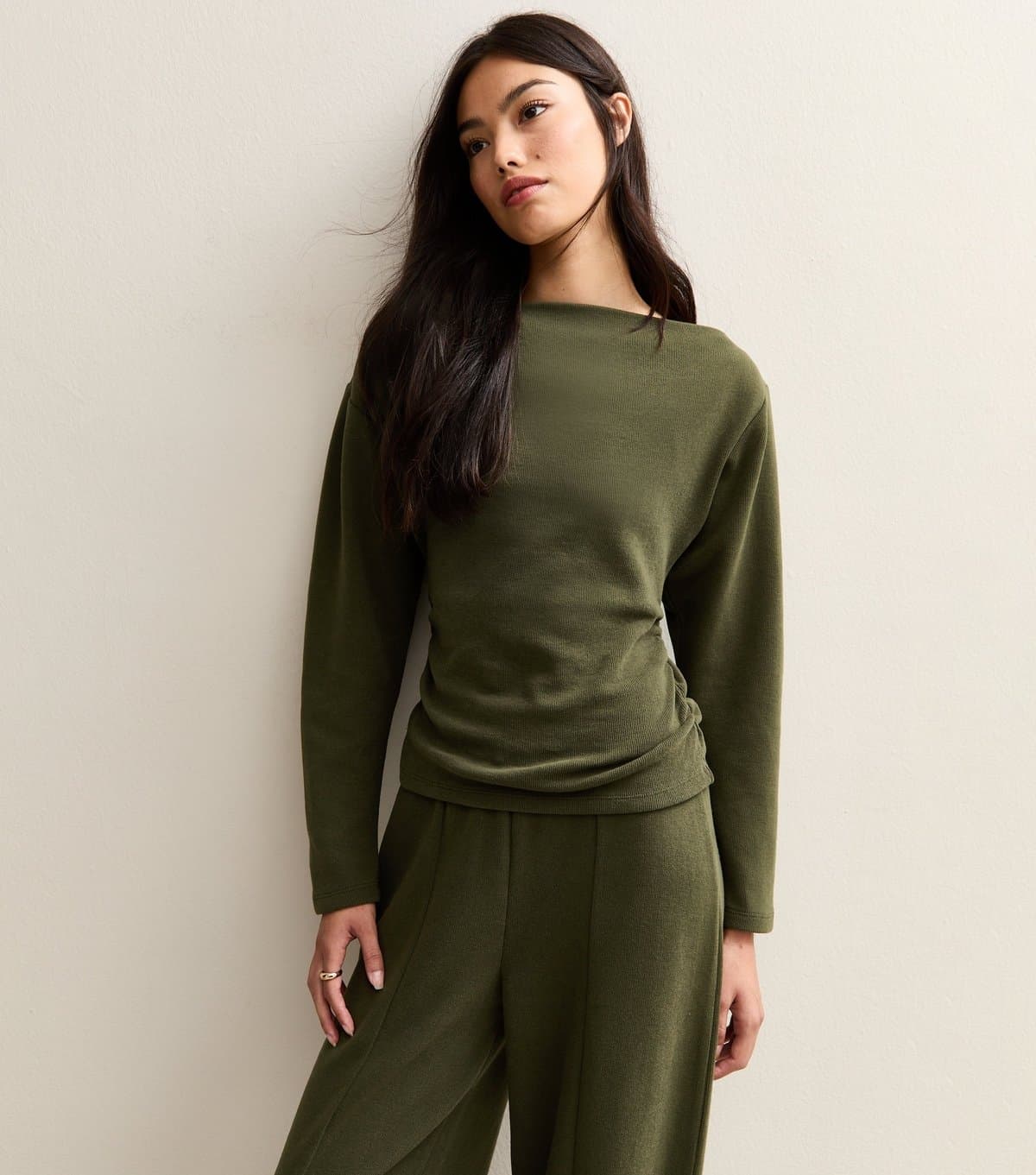 New Look Women's Khaki Soft Touch Slash Neck Top New Look
