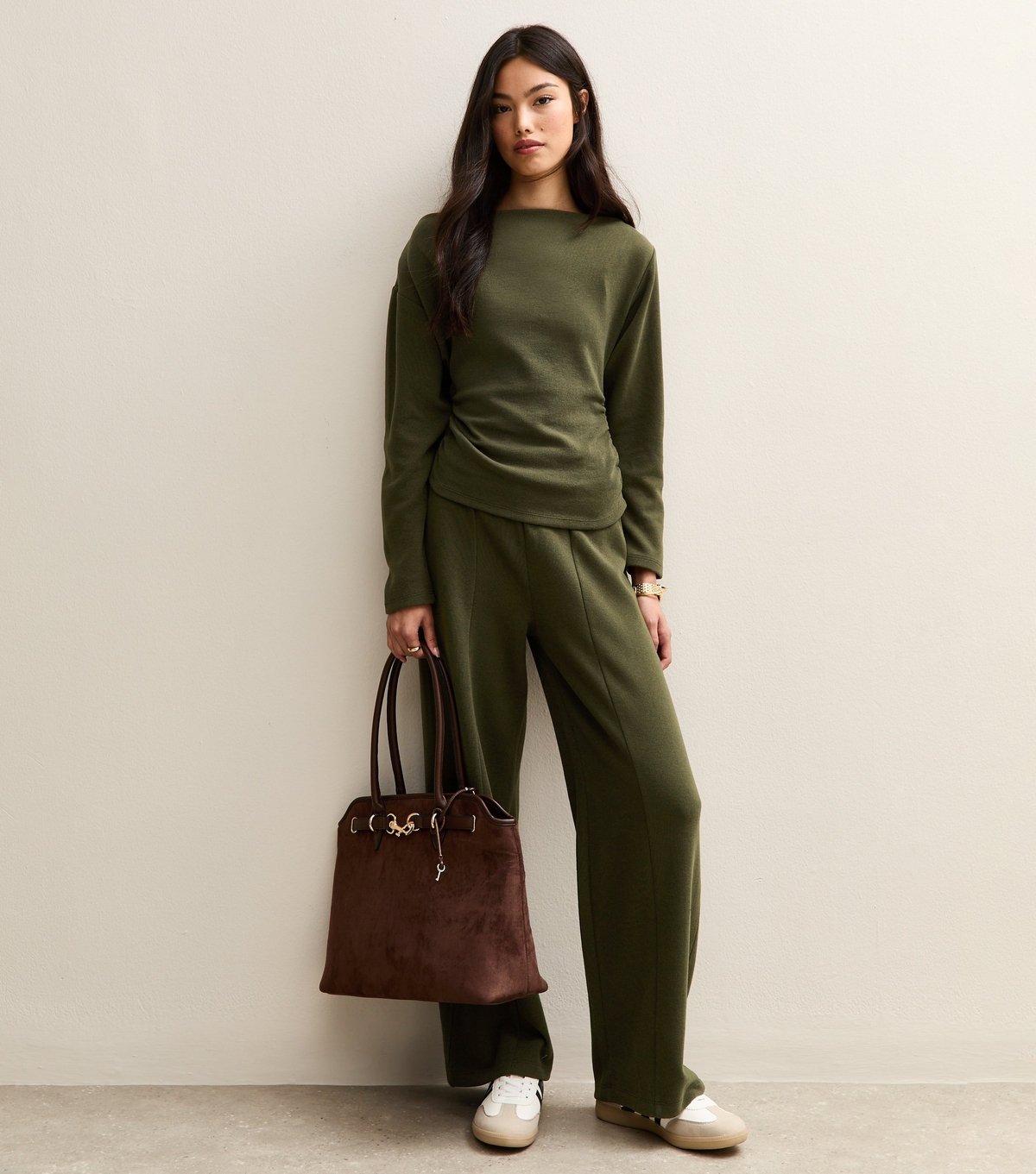 New Look Women's Khaki Soft Touch Slash Neck Top New Look - 2