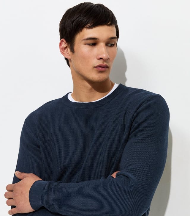 New Look Men's Dark Blue Regular Cotton Rich Crew Neck Jumper New Look - 3