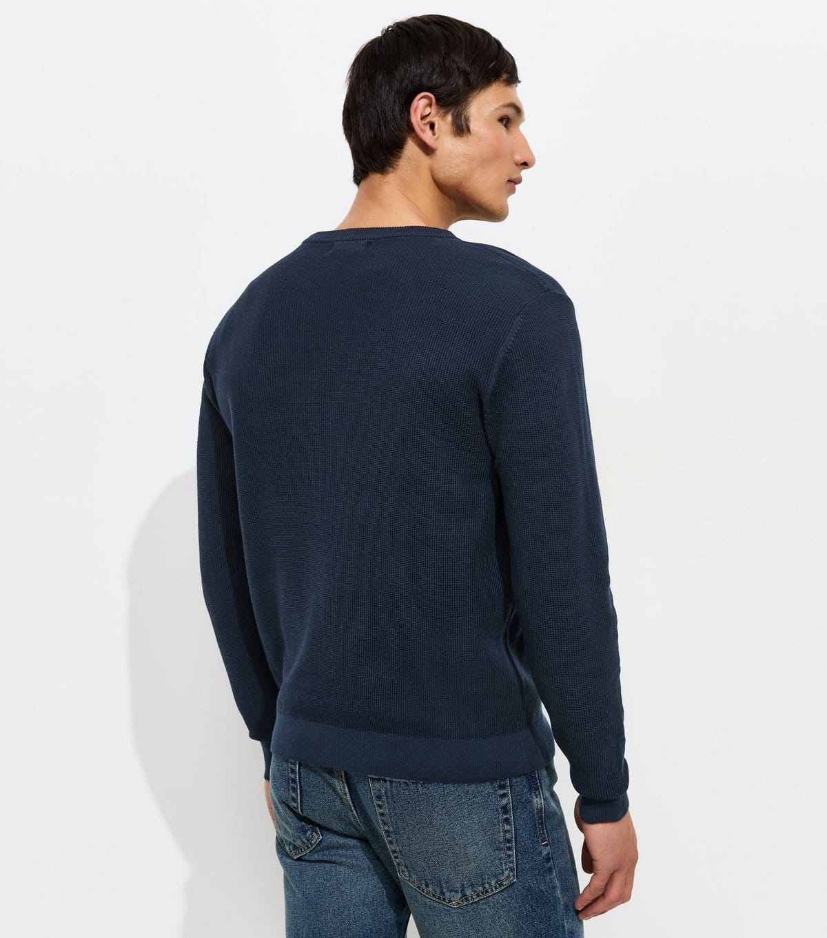 New Look Men's Dark Blue Regular Cotton Rich Crew Neck Jumper New Look - 4