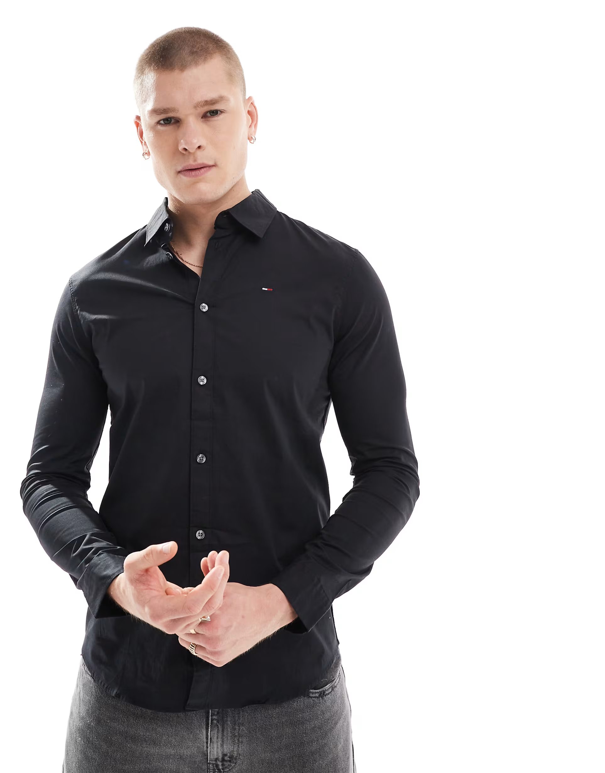 ASOS Tommy Jeans slim fit stretch shirt in black - 1