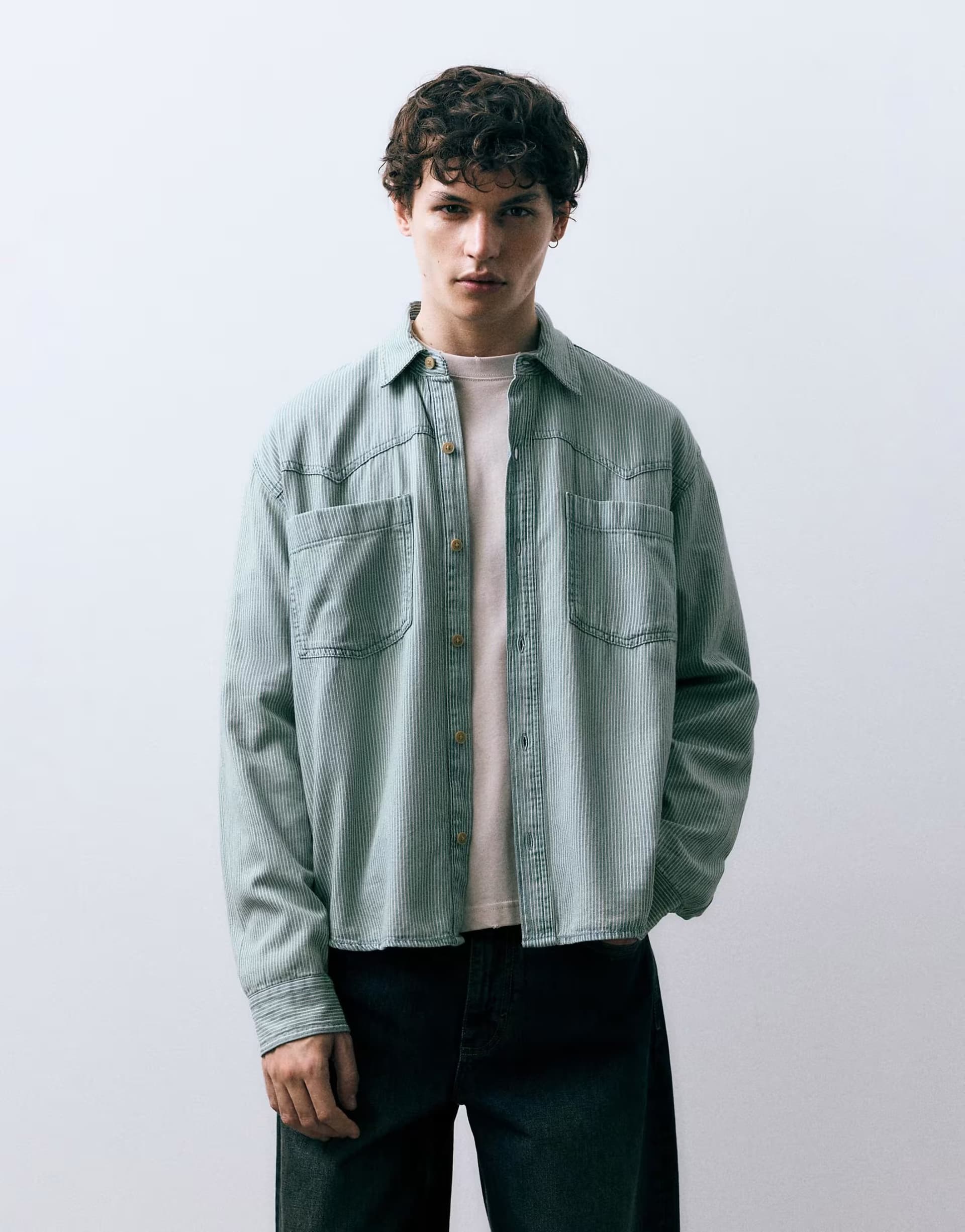 ASOS Pull&Bear Cowboy striped shirt in blue