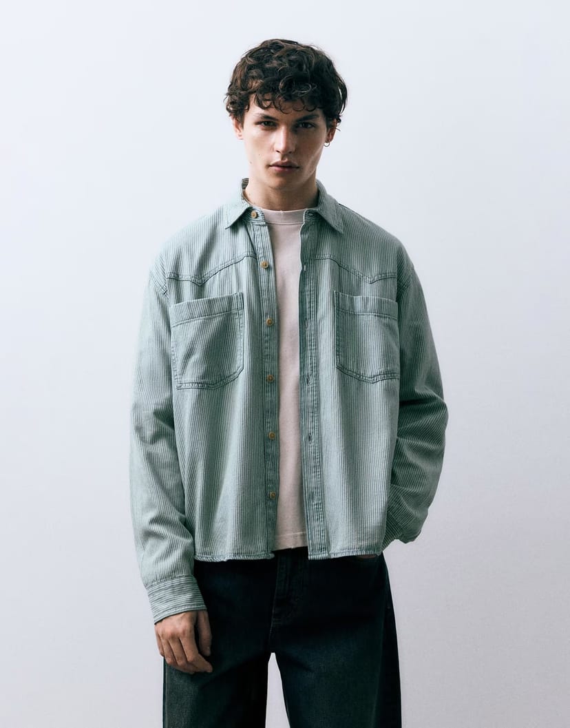 ASOS Pull&Bear Cowboy striped shirt in blue - 1