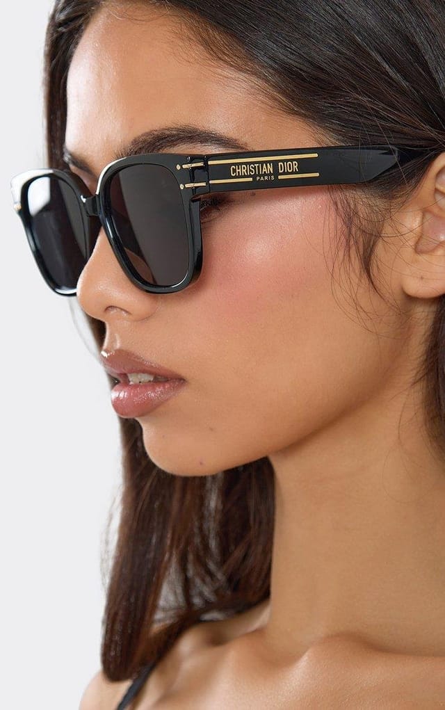 EGO Oversized Size Stripe Logo Detail Thick Frames Sunglasses In Black, Women's Size UK 0 - 2