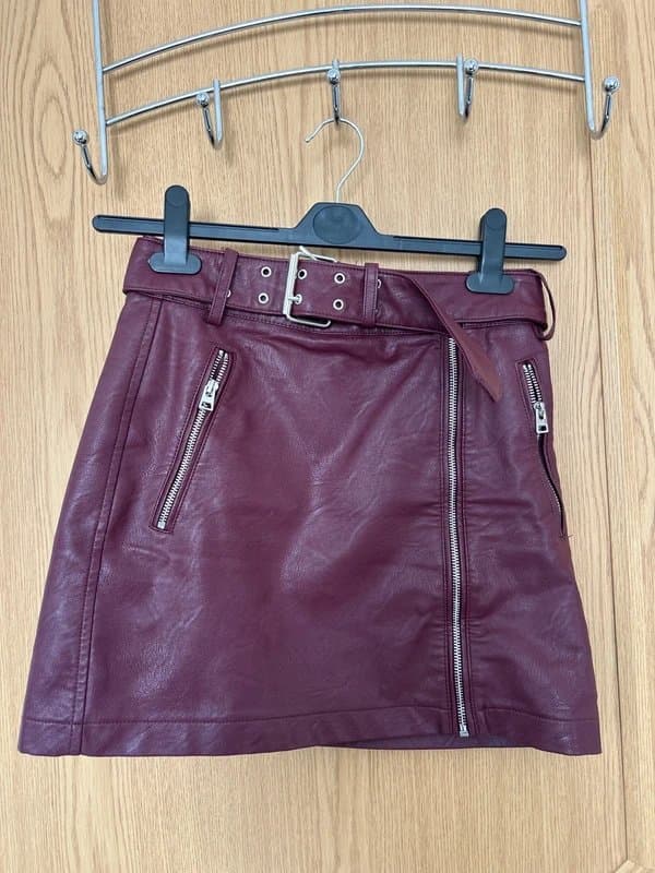 Topshop Leather Look Burgundy Skirt - Topshop Size 8