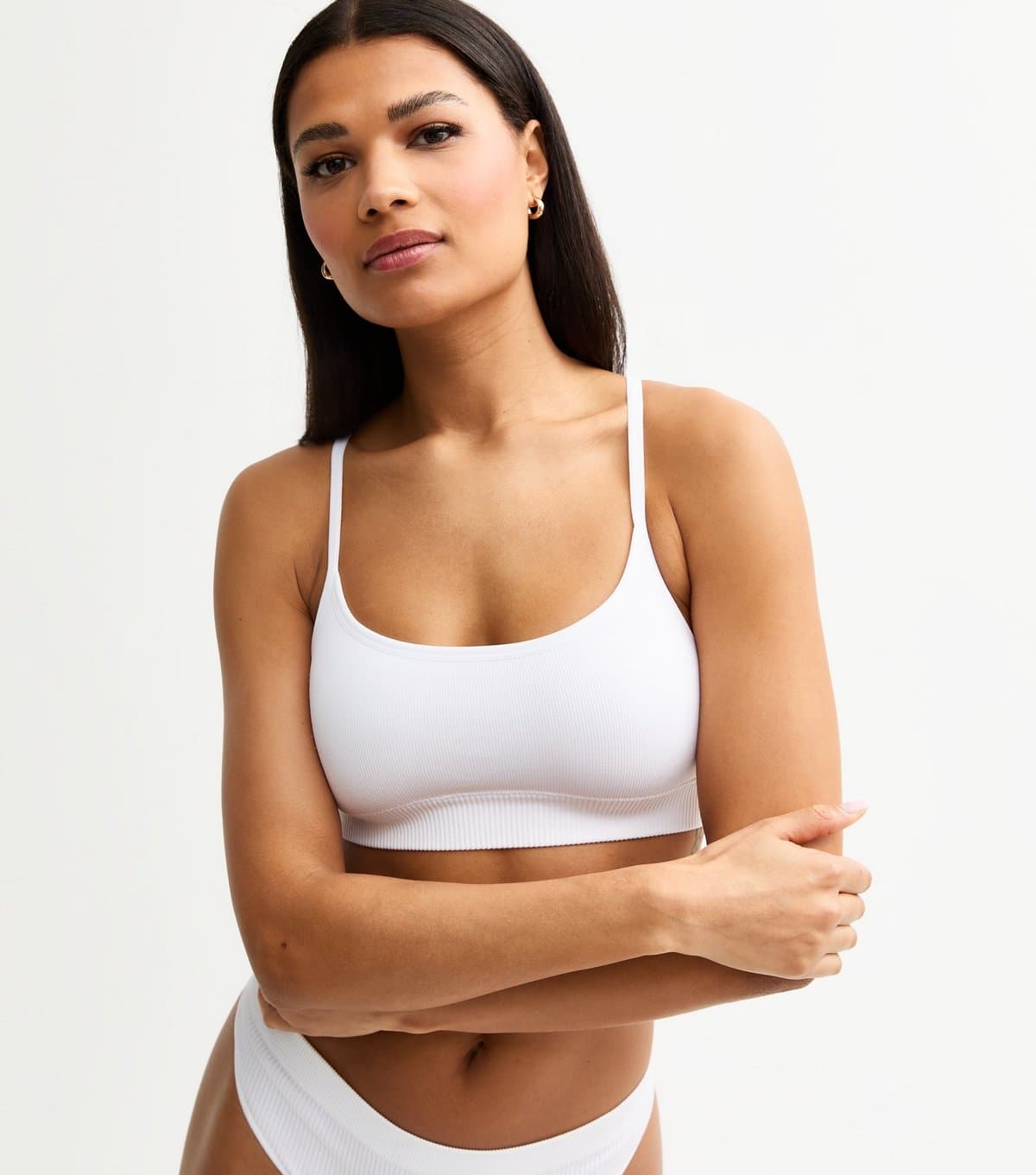 New Look Women's White Ribbed Seamless Bralette New Look