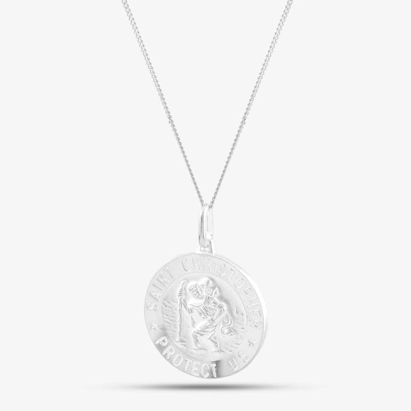 T.H.Baker T.H.Baker Women's Silver Round Engraved St. Christopher Pendant 8-61-8079 - 1