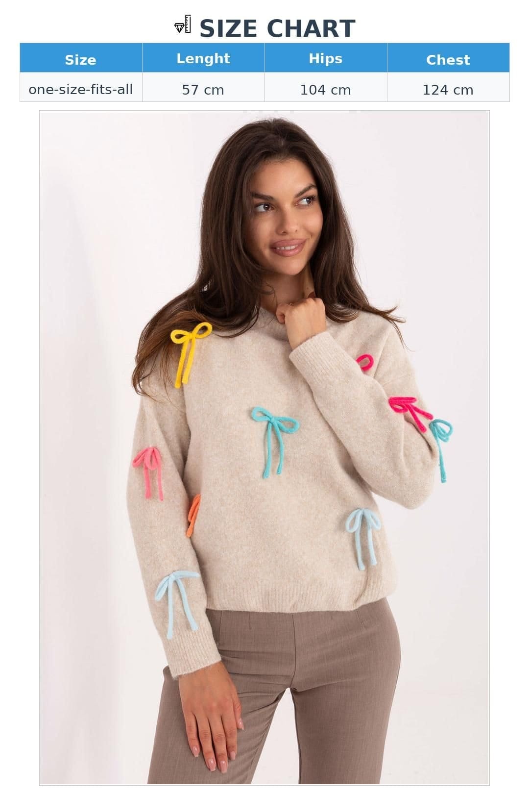 Love Lace Love Lace Women's Casual Round Neck Sweater with Front Bows in Beige - 4